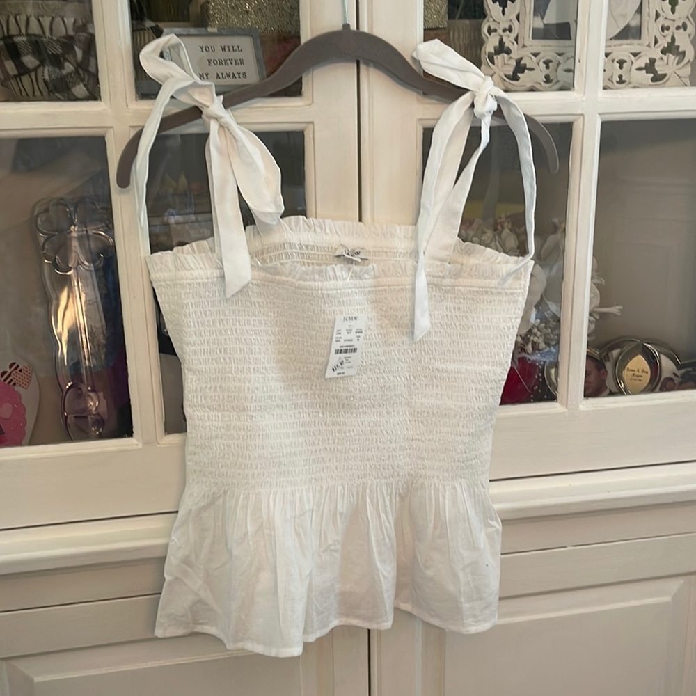 J. Crew White Smocked Ruffle Top medium xl nwt